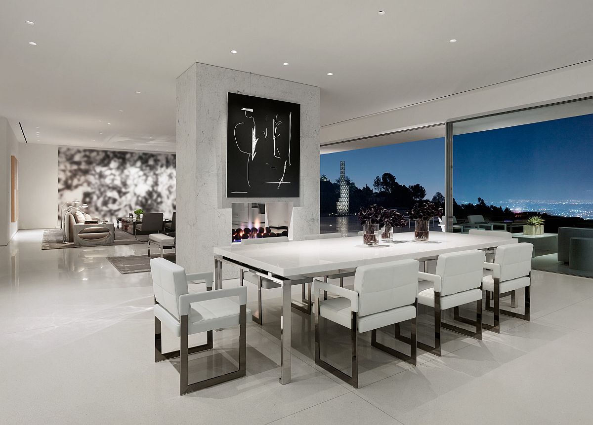 Polished-contemporary-dining-room-of-LA-home-with-spectacular-views-and-a-double-sided-fireplace-70505