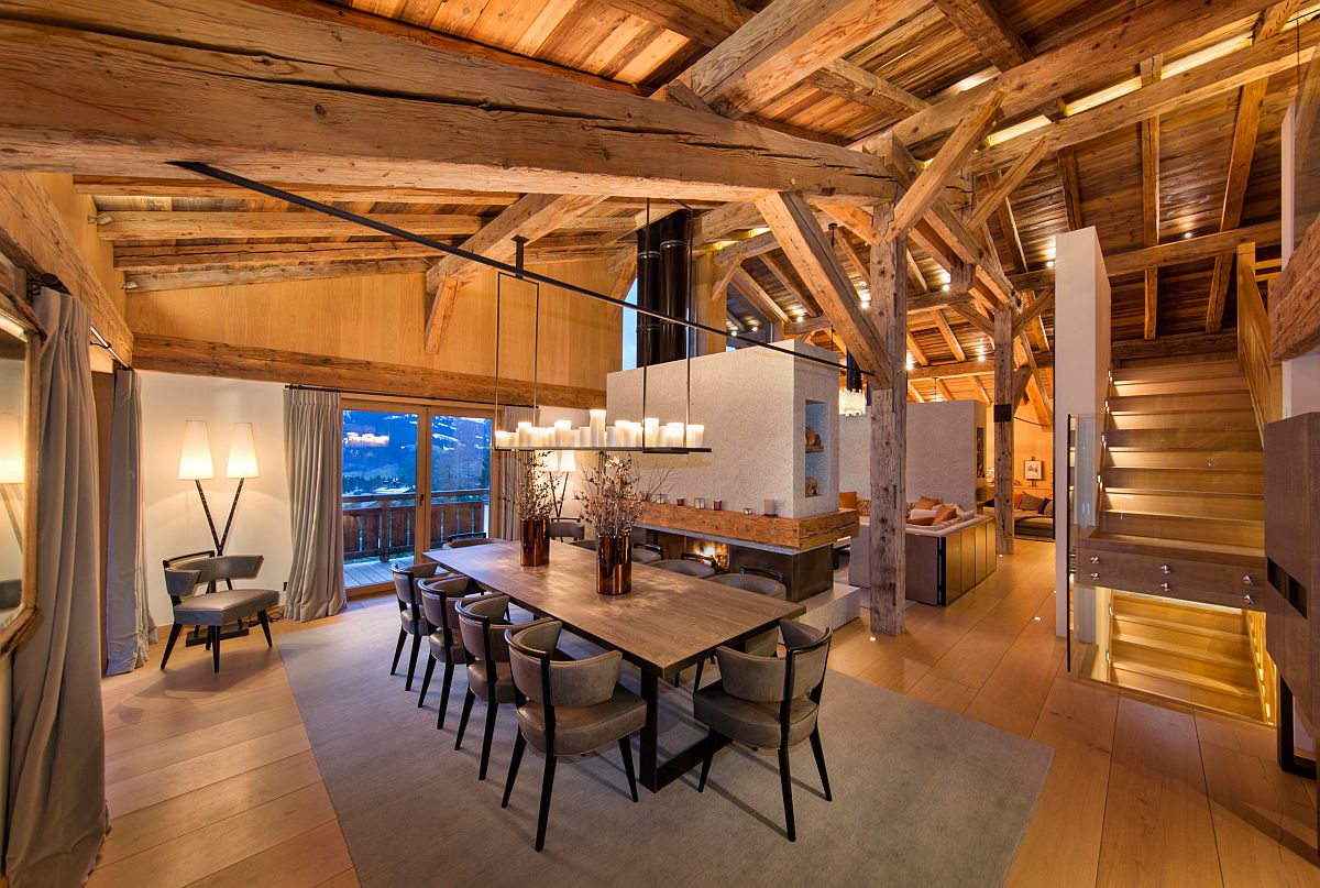 Rustic-style-dining-room-for-Chalet-style-home-with-a-lovely-two-sided-fireplace-74876