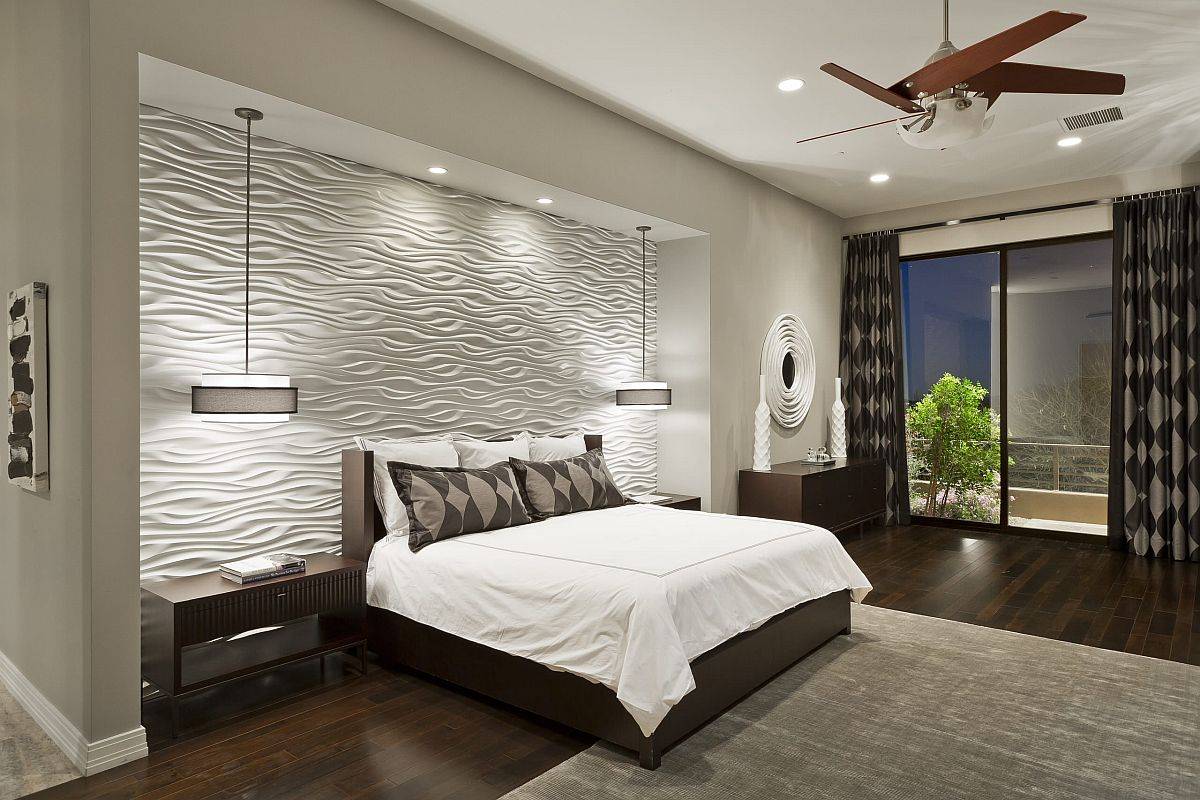 Wavy-3D-wall-panels-create-a-dashing-geo-accent-wall-in-this-contemporary-bedroom-70616
